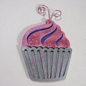 Pink & Purple Cupcake Laser Cut Wooden Ornament Hangs